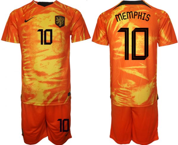 Men Netherlands #10 Memphis Orange Home Soccer Jersey Suit