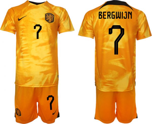 Men Netherlands #7 Bergwijn Orange Home Soccer Jersey Suit