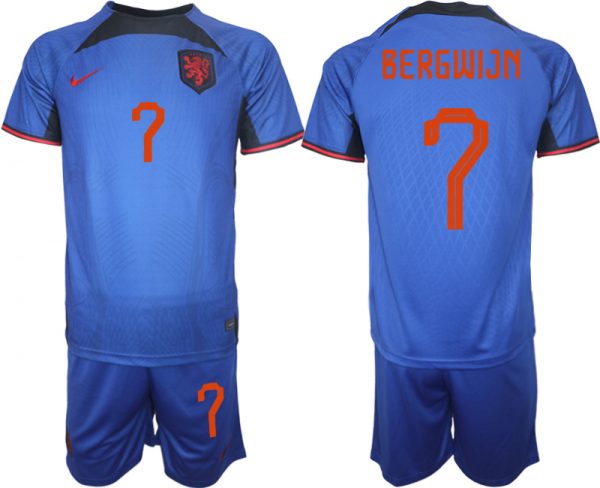 Men Netherlands #7 Bergwijn Royal Away Soccer Jersey Suit