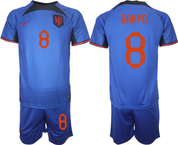 Men Netherlands #8 Gakpo Royal Away Soccer Jersey Suit