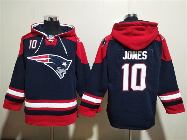 Men New England Patriots #10 Mac Jones Navy Ageless Must-Have Lace-Up Pullover Hoodie