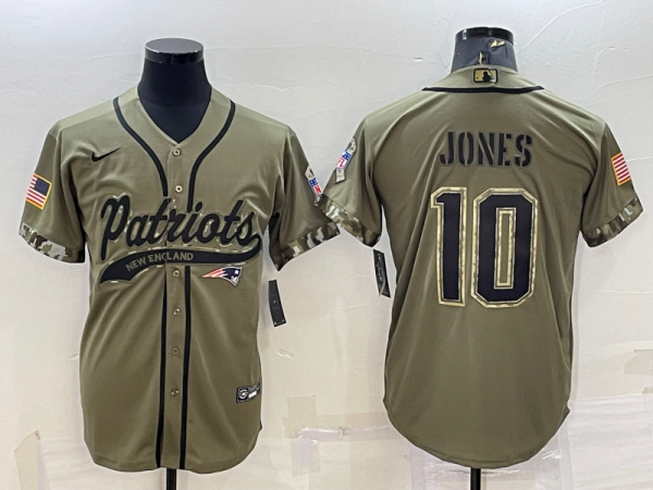 Men New England Patriots #10 Mac Jones Olive 2022 Salute to Service Cool Base Stitched Baseball Jersey
