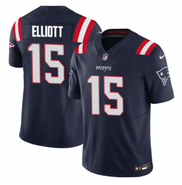 Men New England Patriots #15 Ezekiel Elliott Navy 2023 F.U.S.E. Vapor Limited Stitched Football Jersey