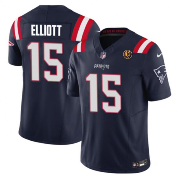 Men New England Patriots #15 Ezekiel Elliott Navy 2023 F.U.S.E. With John Madden Patch Vapor Limited Stitched Football Jersey