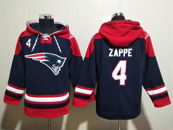 Men New England Patriots #4 Bailey Zappe Navy Ageless Must-Have Lace-Up Pullover Hoodie