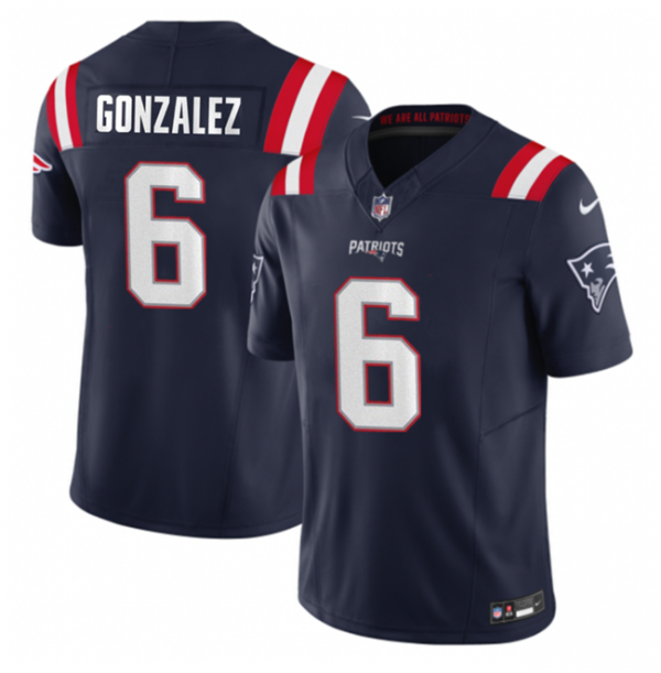 Men New England Patriots #6 Christian Gonzalez Navy 2023 F.U.S.E. Vapor Limited Stitched Football Jersey