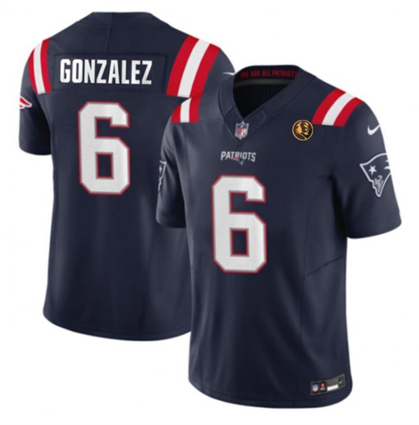 Men New England Patriots #6 Christian Gonzalez Navy 2023 F.U.S.E. With John Madden Patch Vapor Limited Stitched Football Jersey