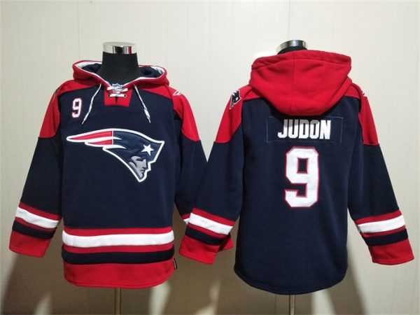 Men New England Patriots #9 Matthew Judon Navy Ageless Must-Have Lace-Up Pullover Hoodie
