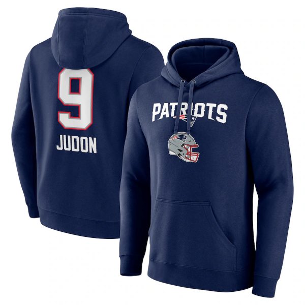 Men New England Patriots #9 Matthew Judon Navy Team Wordmark Player Name & Number Pullover Hoodie