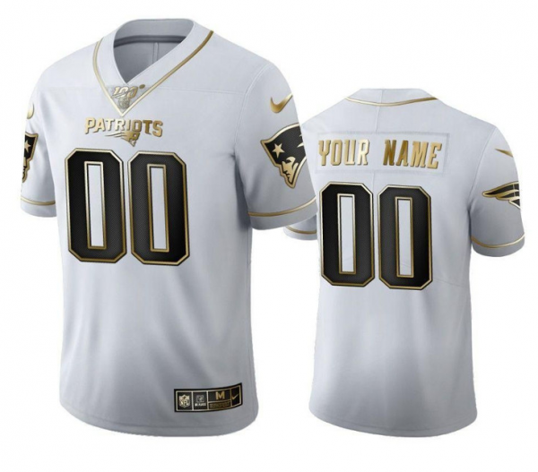 New England Patriots ACTIVE PLAYER Custom White 100th Season Golden Edition Stitched Jersey