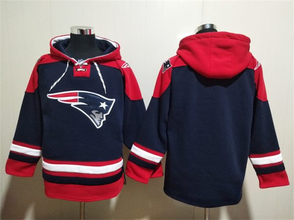 Men New England Patriots Blank Navy Ageless Must-Have Lace-Up Pullover Hoodie