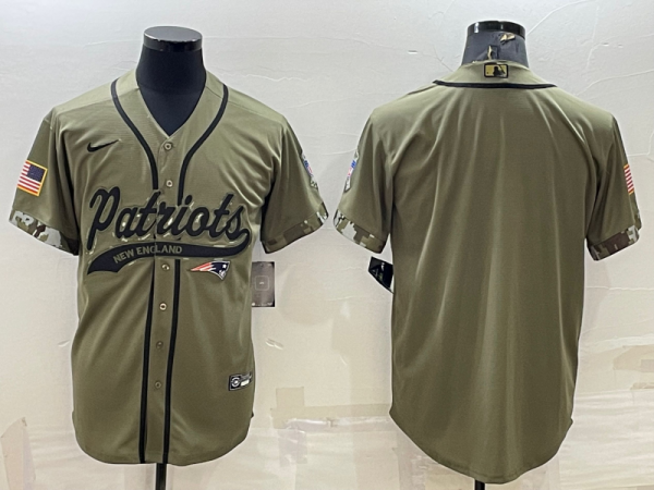 Men New England Patriots Blank Olive Salute to Service Cool Base Stitched Baseball Jersey