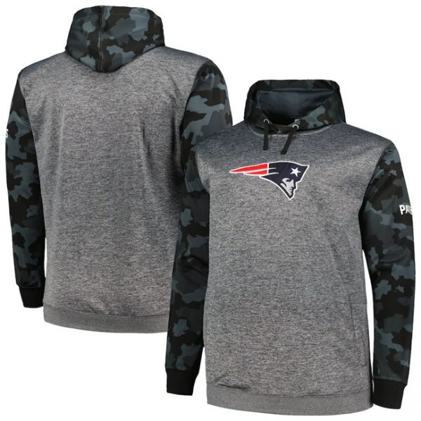 Men New England Patriots Heather Charcoal Big & Tall Camo Pullover Hoodie