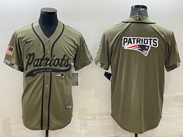 Men New England Patriots Olive Salute to Service Team Big Logo Cool Base Stitched Baseball Jersey