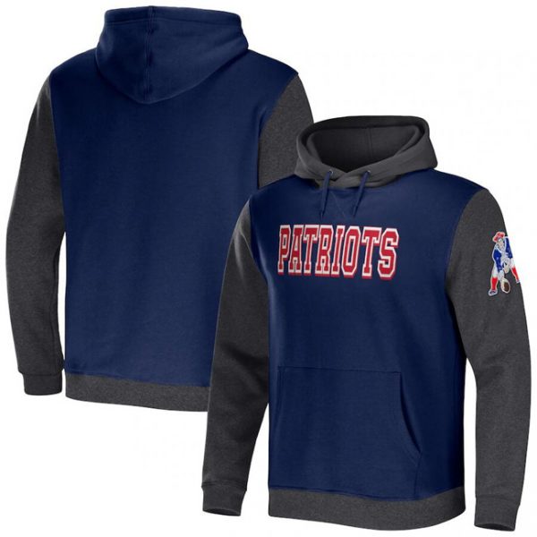 Men New England Patriots x Darius Rucker Collection Navy/Charcoal Colorblock Pullover Hoodie