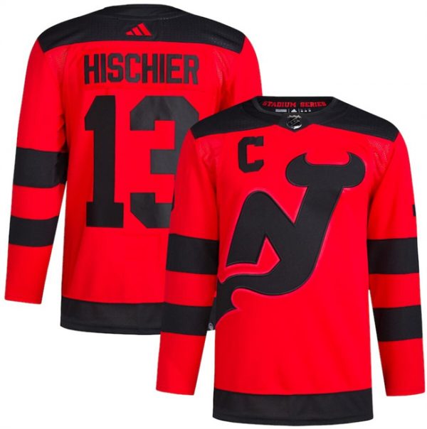 Men New Jersey Devils #13 Nico Hischier Red 2023-2024 Stadium Series Stitched Jersey