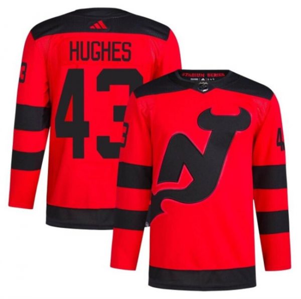 Men New Jersey Devils #43 Luke Hughes Red 2023-2024 Stadium Series Stitched Jersey
