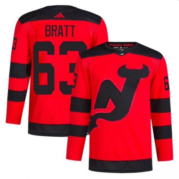 Men New Jersey Devils #63 Jesper Bratt Red 2023-2024 Stadium Series Stitched Jersey
