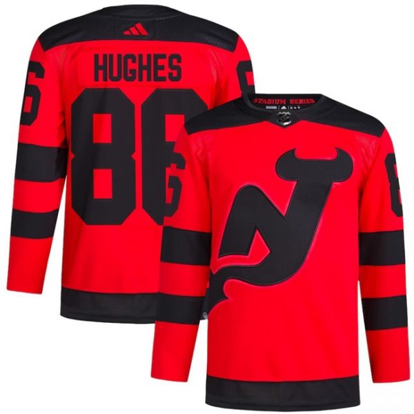 Men New Jersey Devils #86 Jack Hughes Red 2023-2024 Stadium Series Stitched Jersey