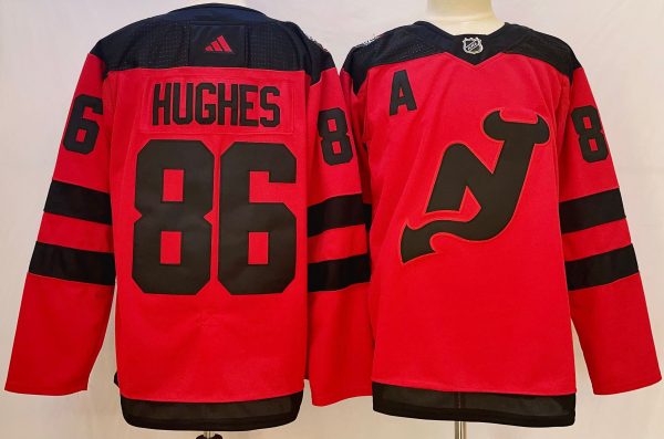 Men New Jersey Devils #86 Jack Hughes Red Stadium Series Stitched Jersey