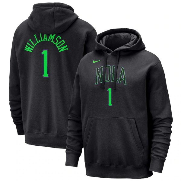 Men New Orleans Pelicans #1 Zion Williamson Black 2023/24 City Edition Name & Number Pullover Hoodie