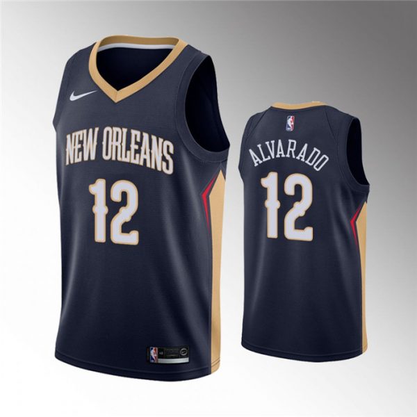 Men New Orleans Pelicans #12 Jose Alvarado Navy Icon Edition Stitched Jersey