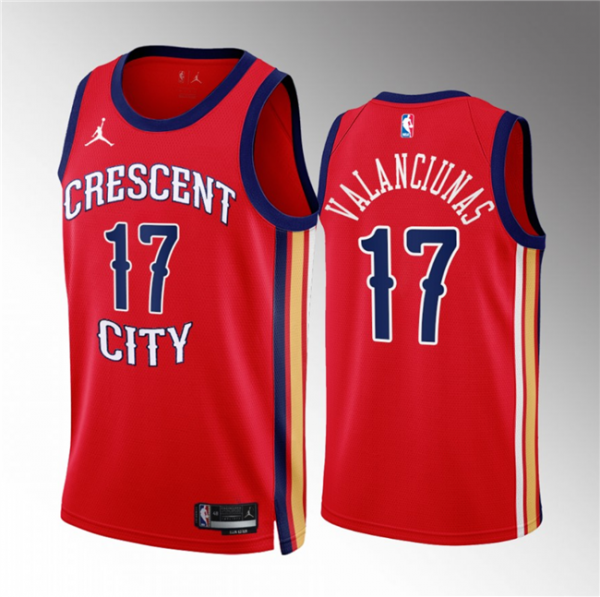 Men New Orleans Pelicans #17 Jonas Valanciunas Red 2022/23 Statement Edition Stitched Basketball Jersey