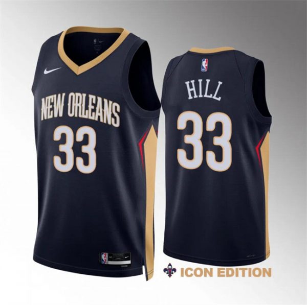 Men New Orleans Pelicans #33 Malcolm Hill Navy Icon Edition Stitched Basketball Jersey