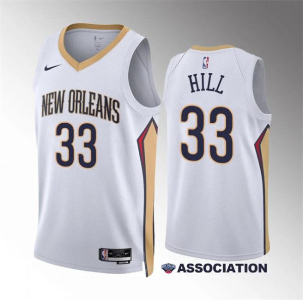 Men New Orleans Pelicans #33 Malcolm Hill White Association Edition Stitched Basketball Jersey