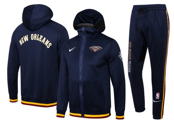 Men New Orleans Pelicans 75th Anniversary Navy Performance Showtime Full-Zip Hoodie Jacket And Pants Suit
