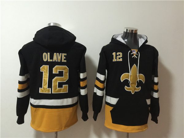 Men New Orleans Saints #12 Chris Olave Black Ageless Must-Have Lace-Up Pullover Hoodie