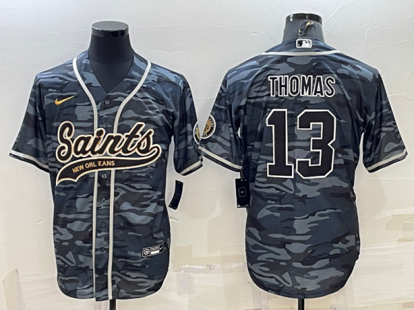 Men New Orleans Saints #13 Michael Thomas Grey Camo With Patch Cool Base Stitched Baseball Jersey