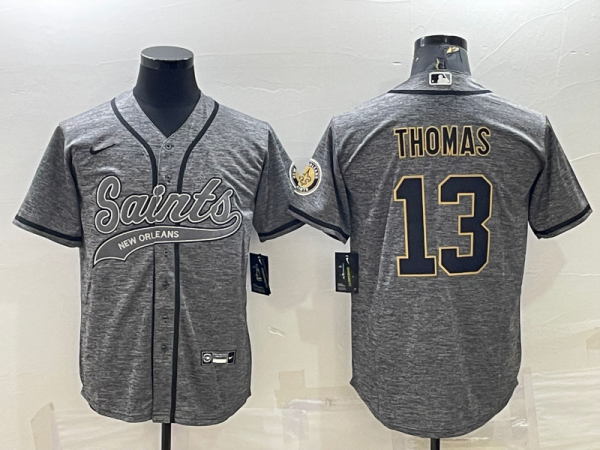 Men New Orleans Saints #13 Michael Thomas Grey With Patch Cool Base Stitched Baseball Jersey