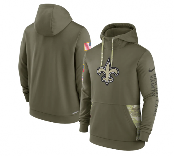 Men New Orleans Saints 2022 Olive Salute to Service Therma Performance Pullover Hoodie
