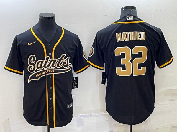 Men New Orleans Saints #32 Tyrann Mathieu Black Cool Base Stitched Baseball Jersey