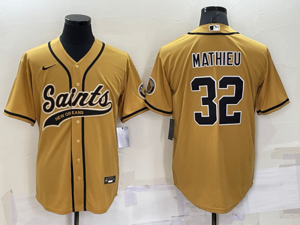 Men New Orleans Saints #32 Tyrann Mathieu Gold Cool Base Stitched Baseball Jersey