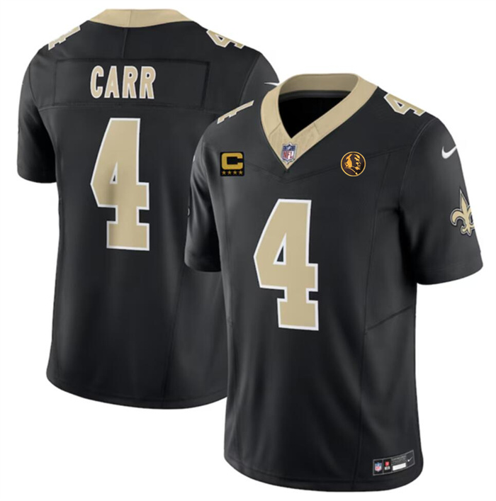 Men New Orleans Saints #4 Derek Carr Black 2023 F.U.S.E. With 4-star C Patch And John Madden Patch Vapor Limited Stitched Football Jersey