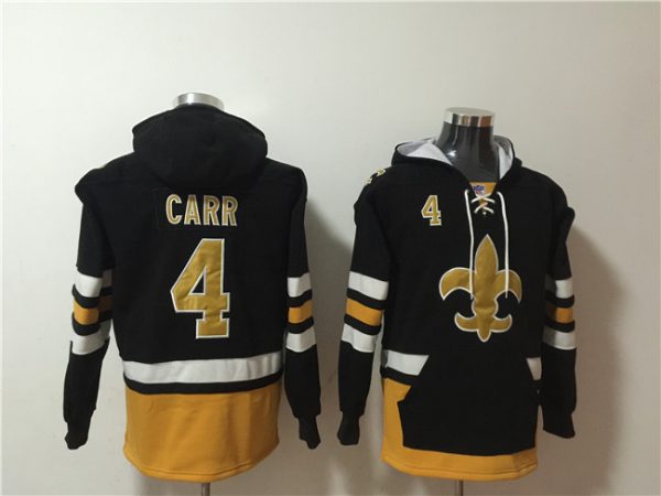 Men New Orleans Saints #4 Derek Carr Black Ageless Must-Have Lace-Up Pullover Hoodie
