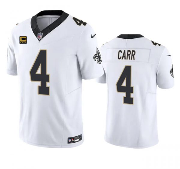 Men New Orleans Saints #4 Derek Carr White 2023 F.U.S.E. With 4-Star C Patch Vapor Untouchable Limited Stitched Jersey