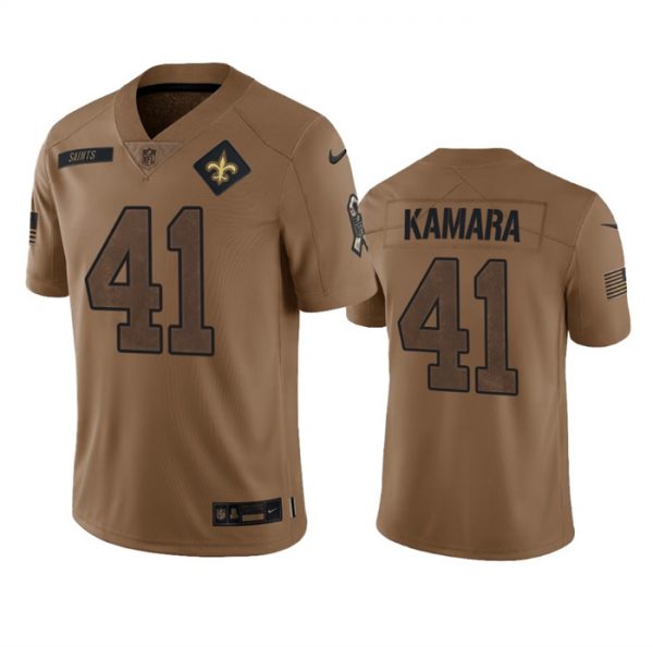 Men New Orleans Saints #41 Alvin Kamara 2023 Brown Salute To Service Limited Limited Stitched Jersey