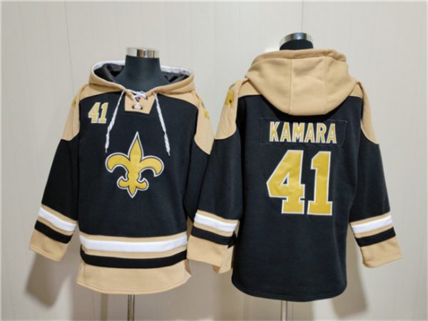 Men New Orleans Saints #41 Alvin Kamara Black Ageless Must-Have Lace-Up Pullover Hoodie