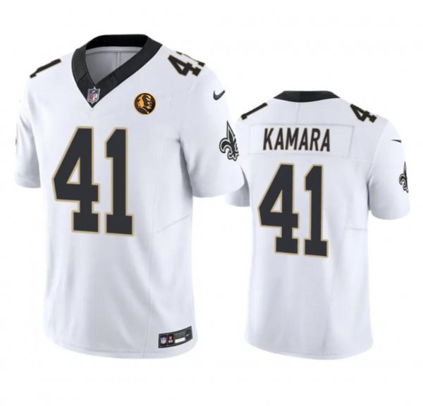 Men New Orleans Saints #41 Alvin Kamara White 2023 F.U.S.E. With John Madden Patch Vapor Limited Stitched Football Jersey