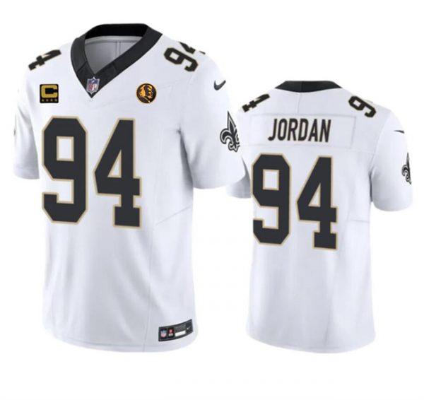 Men New Orleans Saints #94 Cameron Jordan White 2023 F.U.S.E. With 4-star C Patch And John Madden Patch Vapor Limited Stitched Football Jersey