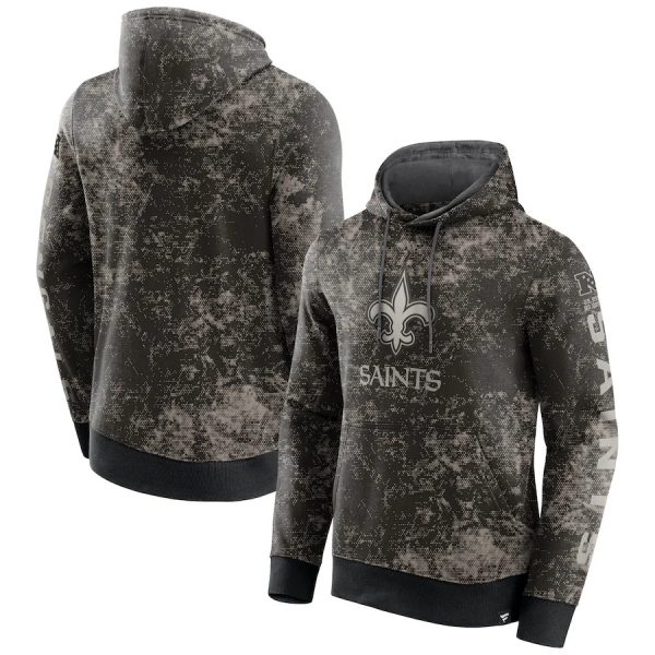 Men New Orleans Saints Black/Gray Blackout Tonal Pullover Hoodie