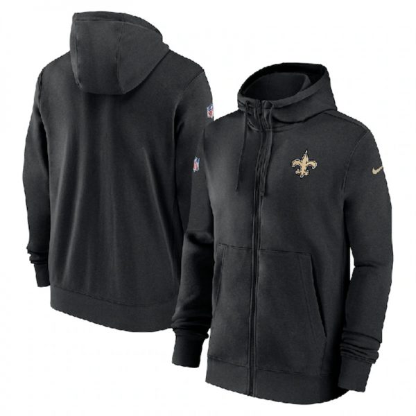 Men New Orleans Saints Black Sideline Club Performance Full-Zip Hoodie