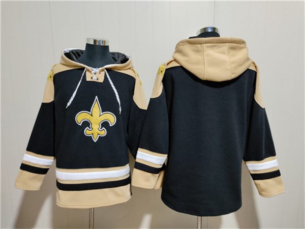 Men New Orleans Saints Blank Black Ageless Must-Have Lace-Up Pullover Hoodie