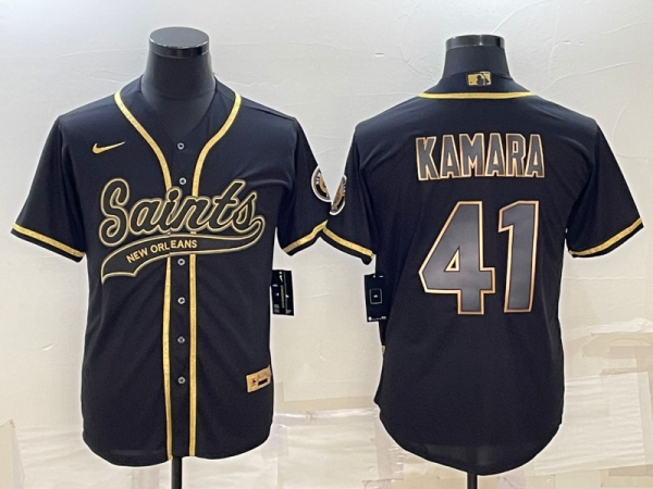 Men New Orleans Saints Blank Black Gold With Patch Cool Base Stitched Baseball Jersey