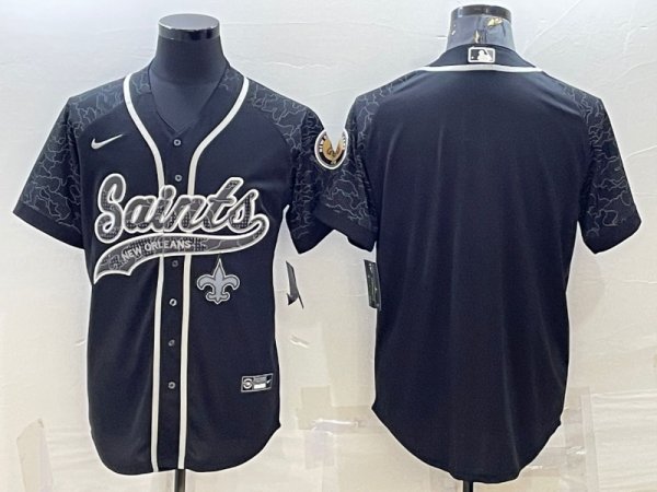 Men New Orleans Saints Blank Black Reflective With Patch Cool Base Stitched Baseball Jersey