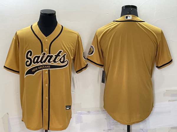 Men New Orleans Saints Blank Gold Cool Base Stitched Baseball Jersey