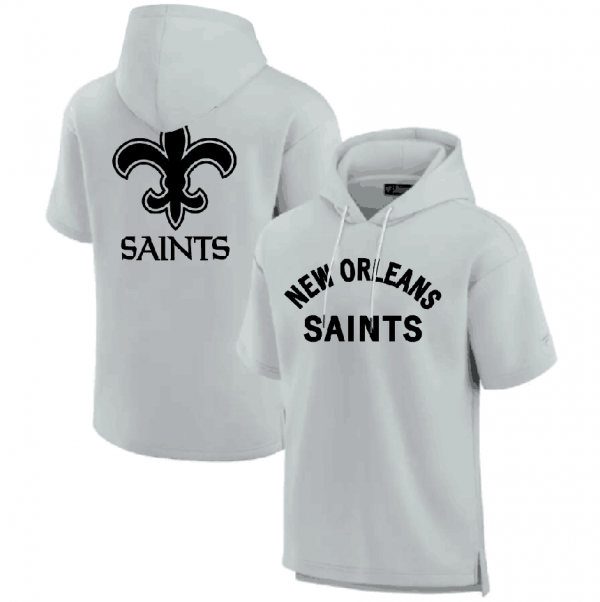 Men New Orleans Saints Gray Super Soft Fleece Short Sleeve Hoodie